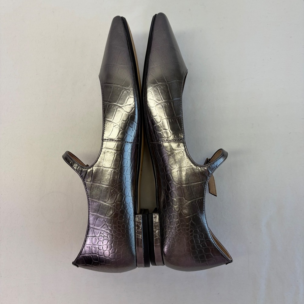 Cole Haan Mary Jane Bridge Flats Women 9B Metallic Croc Embossed Square Toe - Picture 8 of 10